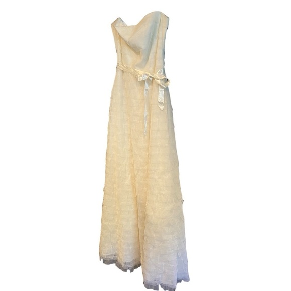 BCBG Maxazria cream tiered tile tule maxi wedding gown special occasion formal - Picture 1 of 16